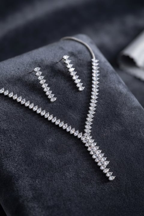 Arpa Zirkon Taşlı Su Yolu Kolye ve Küpe Set
