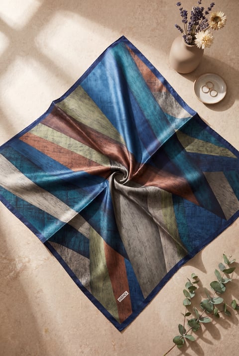 Asimetrik Desenli Rayon Eşarp -Petrol