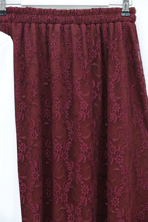 Asimetrik Kesim Astarlı Beli Lastikli Tül Etek -Bordo-Etek-386-6286-R04