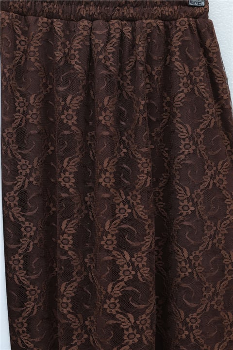 Asimetrik Kesim Astarlı Beli Lastikli Tül Etek -Kahve-Etek-386-6286-R15