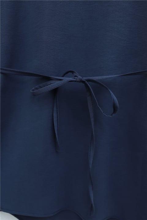 Asimetrik Kesim Beli Bağcıklı Oversize Modal Tunik -Lacivert-Tunik-120-1656-R03