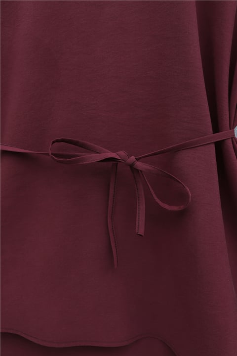 Asimetrik Kesim Beli Bağcıklı Oversize Modal Tunik -Bordo-Tunik-120-1656-R04