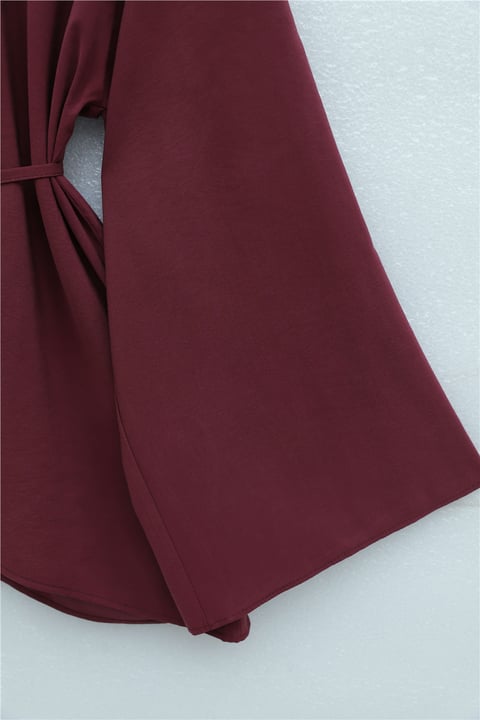 Asimetrik Kesim Beli Bağcıklı Oversize Modal Tunik -Bordo-Tunik-120-1656-R04