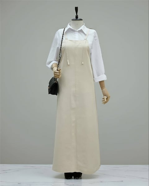 Askılı Gabardin Jile Elbise -Bej-Elbise-362-4225-R56