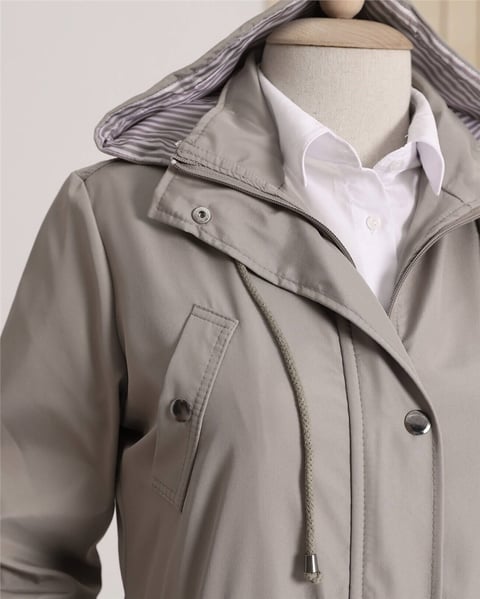 Astarı Çizgili Trençkot -Gri-Trençkot-148-2181-R11