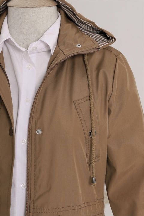 Astarı Çizgili Trençkot        -Taba-Trençkot-148-2181-R12