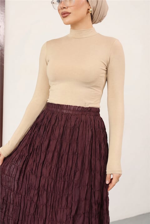 Astarlı Gipeli Modal Etek -Mürdüm-Etek-307-0084-R09