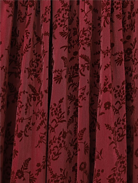 Astarlı Kemerli Kabartma Desenli Organze Etek -Bordo-Etek-429-0023-R04
