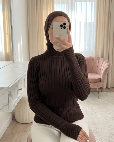 Balıkçı Yaka Fitilli Triko Kazak       -K. Kahve-Kazak-109-9299-R54