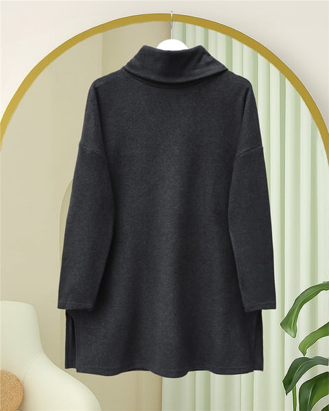 Balıkçı Yaka Yırtmaçlı Kaşkorse Tunik  -Antrasit-Tunik-253-13108-R64