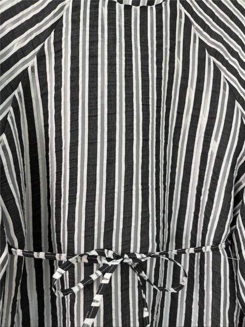 Balon Kol Belden Bağlamalı Astarlı Çizgili Tunik -Siyah-Tunik-223-3053-R01