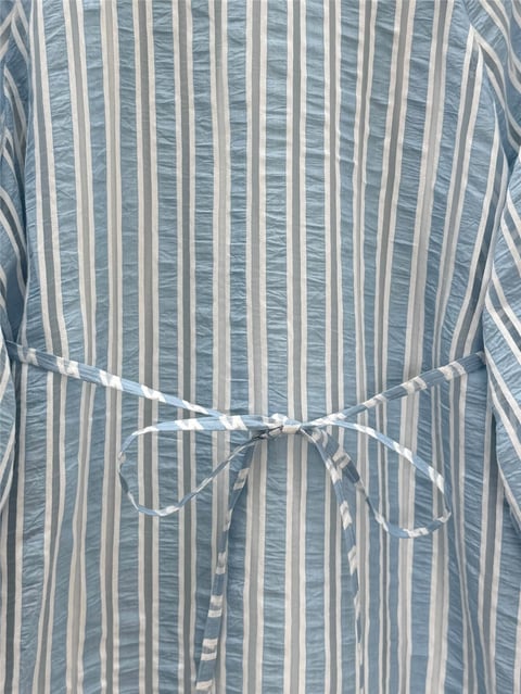 Balon Kol Belden Bağlamalı Astarlı Çizgili Tunik -Bebe Mavi-Tunik-223-3053-R32