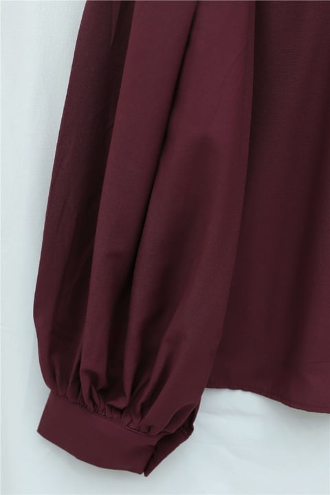 Balon Kol Düğmeli Kısa Poplin Gömlek -Bordo-Gömlek-432-24135-R04