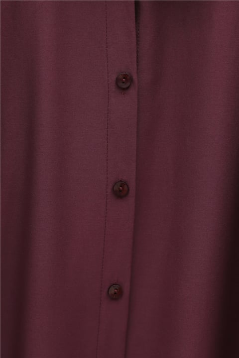 Balon Kol Düğmeli Kısa Poplin Gömlek -Bordo-Gömlek-432-24135-R04