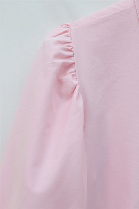 Balon Kol Düğmeli Kısa Poplin Gömlek -Pembe-Gömlek-432-24135-R20