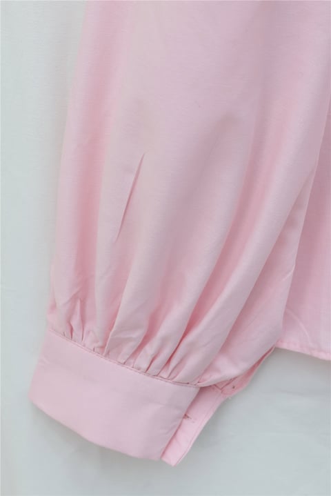 Balon Kol Düğmeli Kısa Poplin Gömlek -Pembe-Gömlek-432-24135-R20