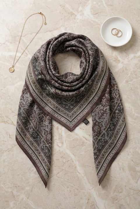 Barok Desen Coton Eşarp -Mürdüm