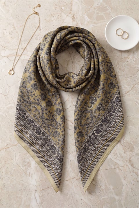 Barok Desen Coton Eşarp -Hardal-Eşarp-201-10116-R08