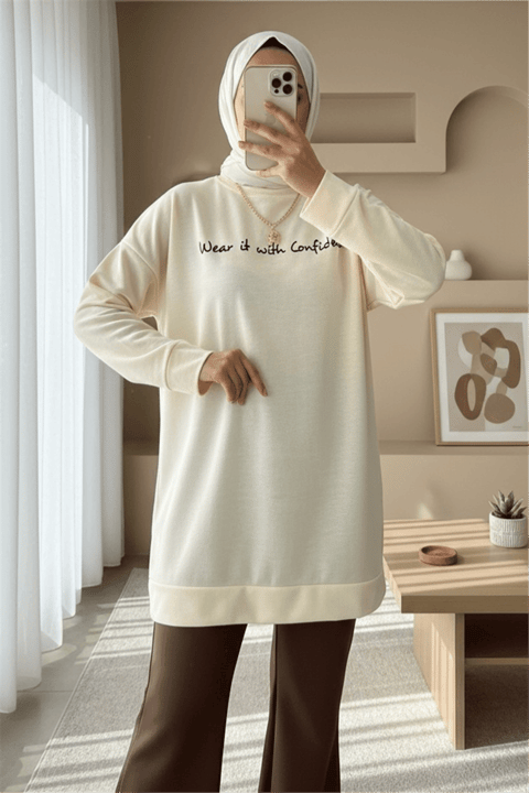 Baskılı Penye Sweat  -Krem-Sweat-153-0536-R28