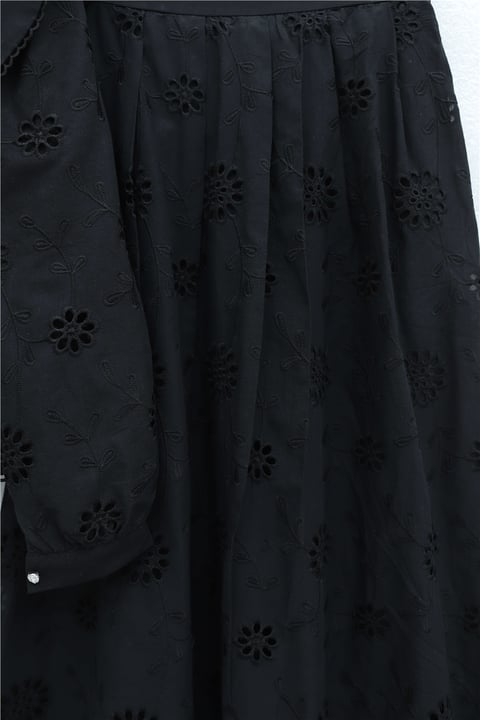 Bebe Yaka Beli Lastikli Bağcıklı Nakışlı Astarlı Keten Takım  -Siyah-Takım-144-7008-R01