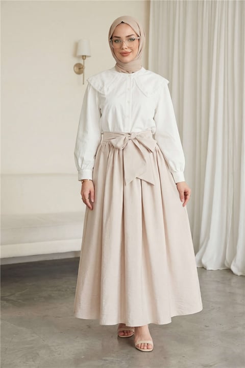 Bebe Yaka Dantel Detaylı Düğmeli Poplin Gömlek  -Ekru-Gömlek-364-6023-R07