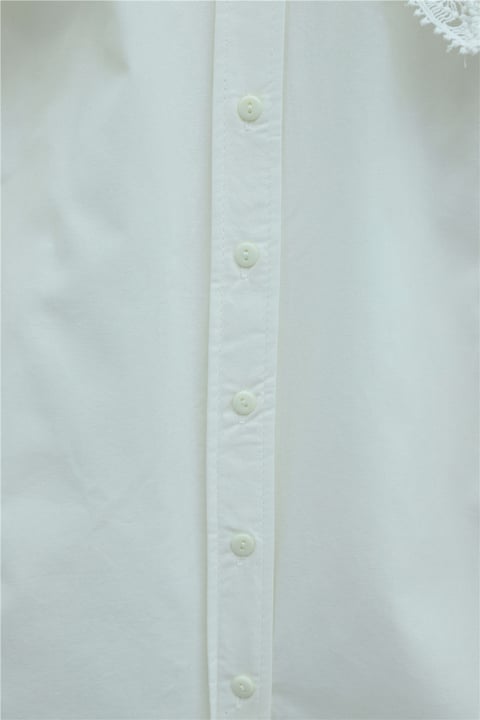 Bebe Yaka Dantel Detaylı Düğmeli Poplin Gömlek  -Ekru-Gömlek-364-6023-R07