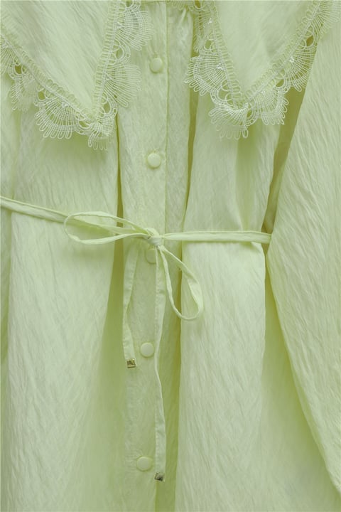 Bebe Yaka Fistolu Beli Bağcıklı Modal Tunik  -Açık Sarı-Tunik-398-11008-R75