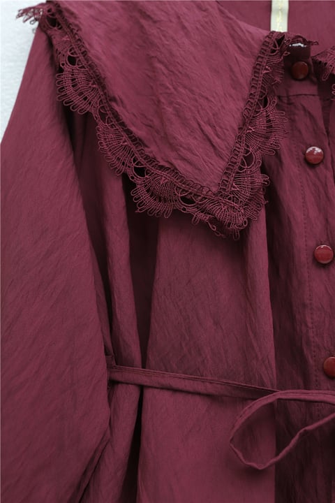 Bebe Yaka Fistolu Beli Bağcıklı Modal Tunik   -Bordo-Tunik-398-11008-R04