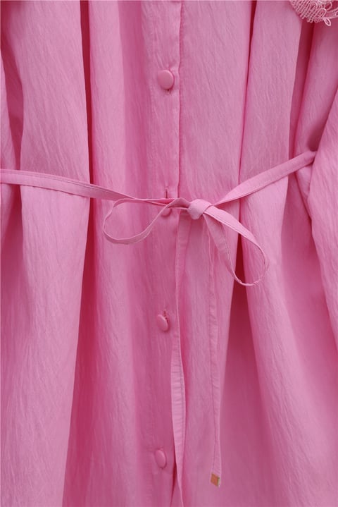 Bebe Yaka Fistolu Beli Bağcıklı Modal Tunik -Pembe-Tunik-398-11008-R20