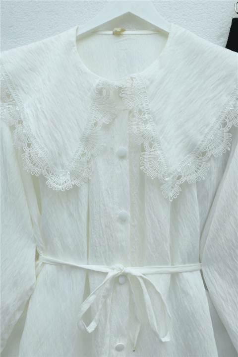 Bebe Yaka Fistolu Beli Bağcıklı Modal Tunik  -Ekru-Tunik-398-11008-R07