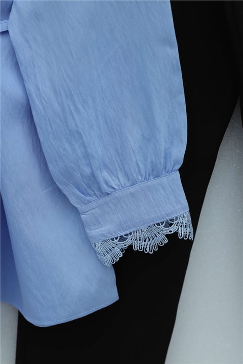 Bebe Yaka Fistolu Beli Bağcıklı Modal Tunik  -Mavi-Tunik-398-11008-R31