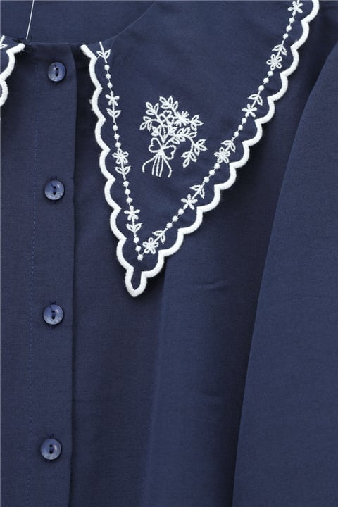 Bebe Yaka Fistolu Kolu Lastikli Poplin Gömlek Bluz -Laci-Gömlek-349-8045-R03