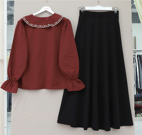Bebe Yaka Fistolu Kolu Lastikli Poplin Gömlek Bluz -Bordo-Gömlek-349-8045-R04