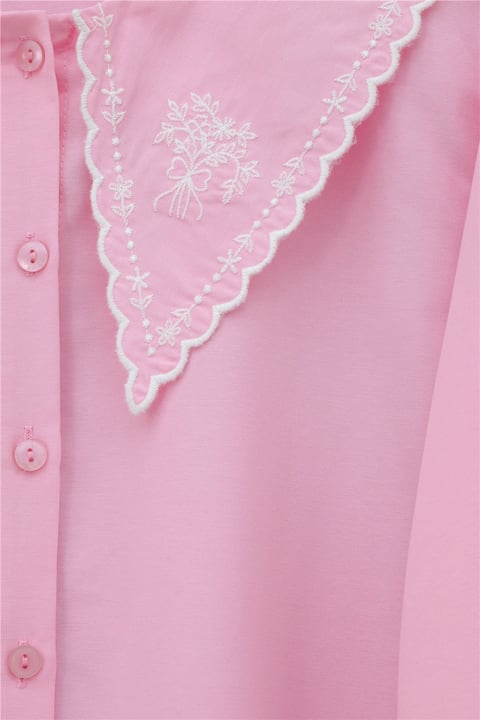 Bebe Yaka Fistolu Kolu Lastikli Poplin Gömlek Bluz -Pembe-Gömlek-349-8045-R20