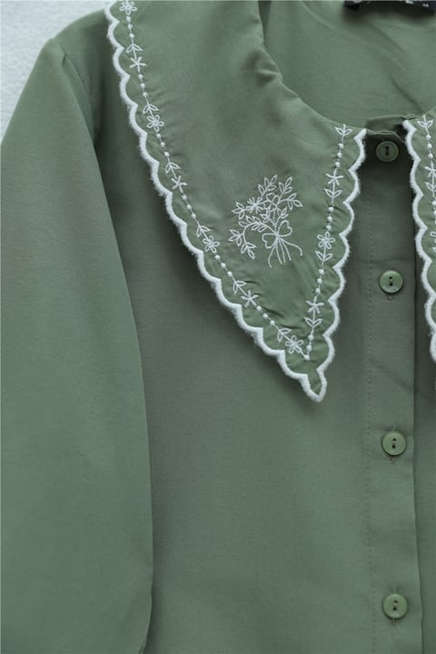Bebe Yaka Fistolu Kolu Lastikli Poplin Gömlek Bluz  -Çağla Y.-Gömlek-349-8045-R70