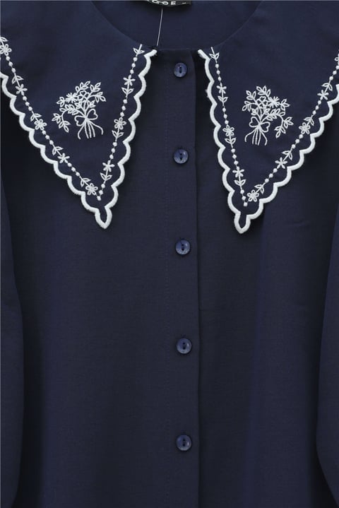 Bebe Yaka Fistolu Kolu Lastikli Poplin Gömlek Bluz -Laci-Gömlek-349-8045-R03