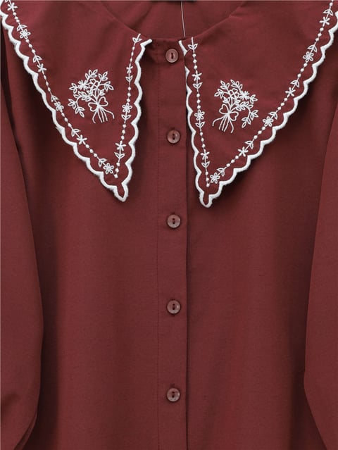 Bebe Yaka Fistolu Kolu Lastikli Poplin Gömlek Bluz -Bordo-Gömlek-349-8045-R04
