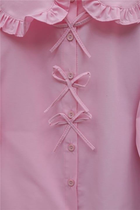 Bebe Yaka Kurdele Detaylı Gömlek     -Pembe-Gömlek-349-7024-R20