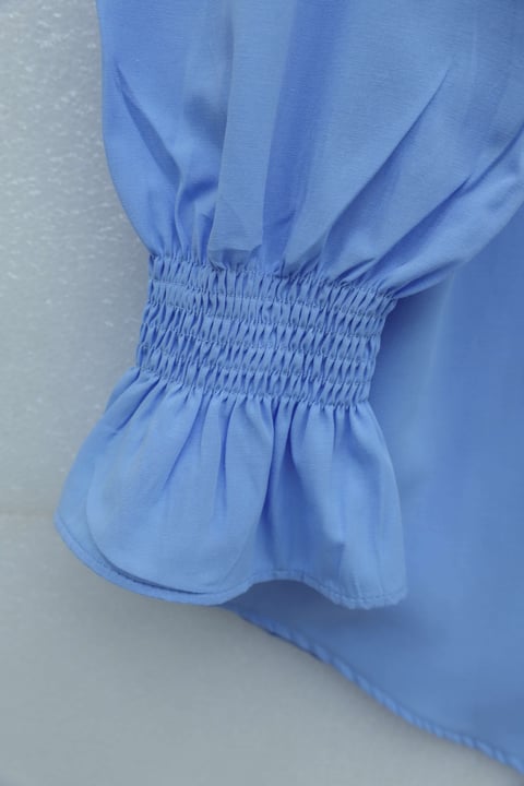 Bebe Yaka Nakışlı Beli Bağlamalı Poplin Gömlek -Mavi-Gömlek-441-4291-R31