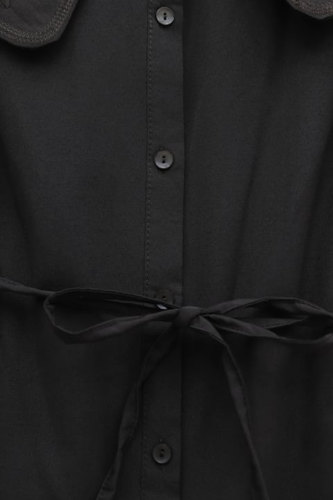 Bebe Yaka Nakışlı Beli Bağlamalı Poplin Gömlek -K. Kahve-Gömlek-441-4291-R54