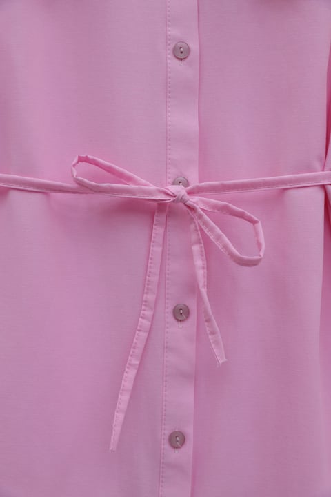 Bebe Yaka Nakışlı Beli Bağlamalı Poplin Gömlek -Pembe-Gömlek-441-4291-R20