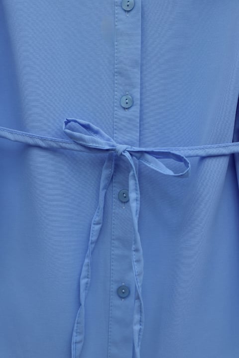 Bebe Yaka Nakışlı Beli Bağlamalı Poplin Gömlek -Mavi-Gömlek-441-4291-R31
