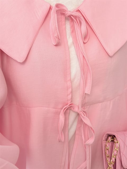 Bebe Yaka Önü Bağcıklı Eteği Katlı Kimono -Pembe-Tunik-307-2289-R20