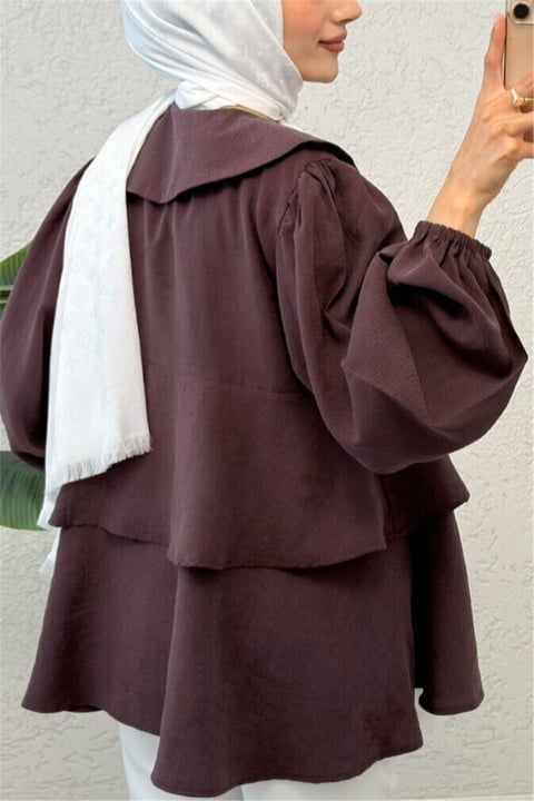 Bebe Yaka Önü Bağcıklı Eteği Katlı Kimono -Mürdüm-Tunik-307-2289-R09