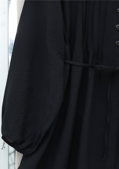 Bebe Yaka Önü Katlama Detaylı Kolu Lastikli Çilek Gömlek -Siyah-Tunik-434-5351-R01