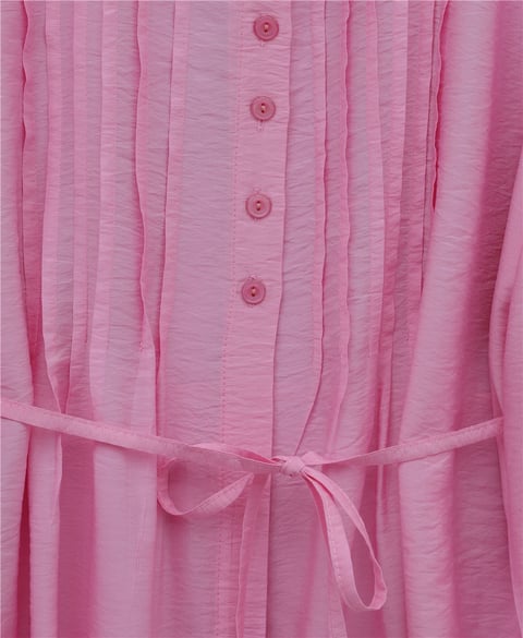 Bebe Yaka Önü Katlama Detaylı Kolu Lastikli Çilek Gömlek -Pembe-Tunik-434-5351-R20