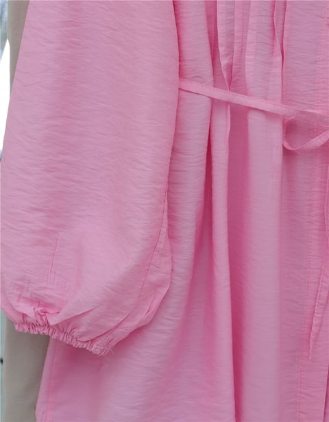Bebe Yaka Önü Katlama Detaylı Kolu Lastikli Çilek Gömlek -Pembe-Tunik-434-5351-R20