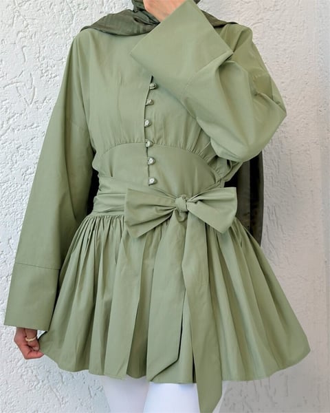 Beli Bağcıklı Boydan Taş Düğmeli Tunik -Çağla Y.-Tunik-307-2343-R70