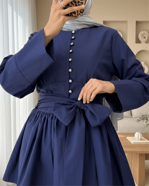 Beli Bağcıklı Boydan Taş Düğmeli Tunik -Laci-Tunik-307-2343-R03
