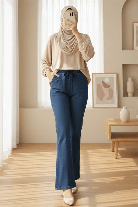 Beli Bağcıklı Cepli İspanyol Paça Kot Pantolon -Laci-Pantolon-417-13851-R03